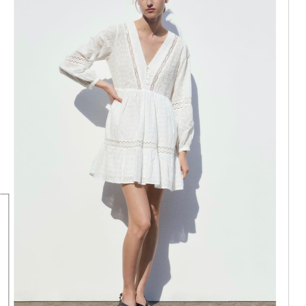 ZARA NWT TIERED DRESS WITH LACE INSERTS M